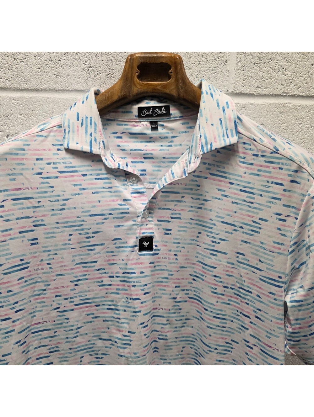 Bad Birdie Polo Shirt Men's  Striped Golf Performance Stretch Jet Stream 22x32 L